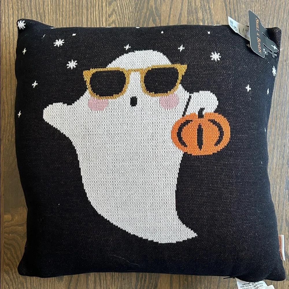 Ghost with Sunglasses and Pumpkin Accent Pillow